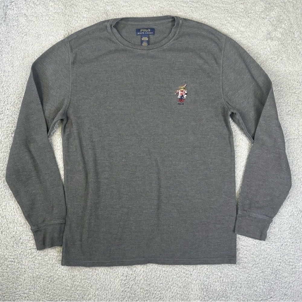 Polo Ralph‎ Lauren Thermal Shirt Mens Lg Gray Ski Bear Sleepwear Base Layer. H